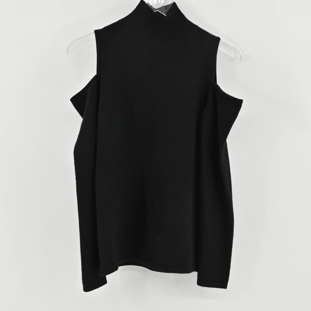 C by Bloomingdale Cashmere Sweater Womens Size XS Black Cold‎ Shoulder Mock Neck
